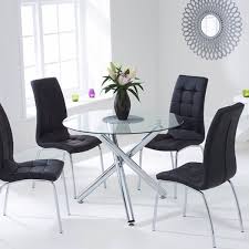 Modern round glass dining table and chairs. Odessa Clear Glass Round Dining Set Dining Room Furniture Fads