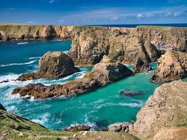 The rugged, dramatic coastline of the Shetland Islands, AI generated