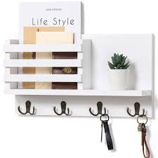 Amazon.com: Nekon Mail Holder for Wall – Rustic Mail Organizer with Key  Hooks for Hallway Kitchen Farmhouse Decor – Letter Sorter Made of Paulownia  Wood with Floating Shelf, (16.5” x 9.1” x