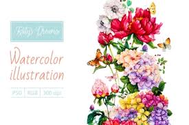 Grapes demo by jean haines. Watercolor Peonies And Hydrangeas In Illustrations On Yellow Images Creative Store