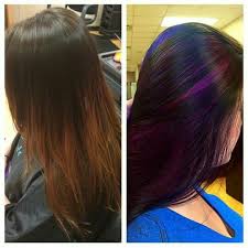 Faded Red Ombre Look Transformed To Dark Brown Hair With Magenta And Purple Peekaboo Highlights Teal Wil Purple Brown Hair Red Brown Hair Balayage Hair Purple