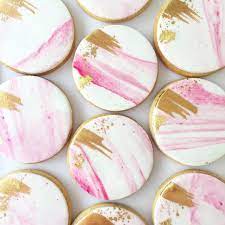 339 Likes 7 Comments P E T I T C A K E S P E R T H Petitcakes Perth On Instagram Pink Marble Cookies With Watercolor Cookies Gold Cookies Leaf Cookies