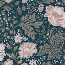 Luxury seamless blue floral wallpaper. Ava Dark Blue Sandberg Wallpaper
