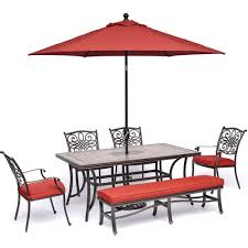 Outdoor patio dining set for 6 with umbrella. Hanover Monaco 6 Piece Patio Dining Set In Red With 4 Dining