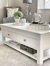 The really tricky part is deciding whether to keep the shabby chic coffee table in our living room, or to move it out to our sunroom with an outdoor sofa or daybed (so many good options, here ! Toulouse White Painted Large Coffee Table 4 Drawers With Shelf Assembled
