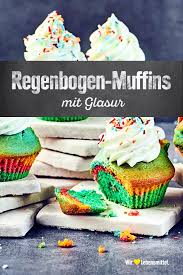 Regenbogen Muffins Lebensmittel Bunter Kuchen Backen