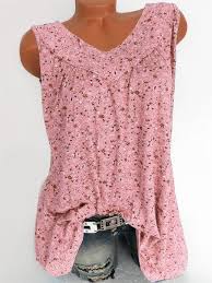Women Deep V Neck Casual Sleeveless Blouse Floral Print T Shirt Summer Loose Blouse Wish Sleeveless Tshirt Casual Tops Chiffon Shirt