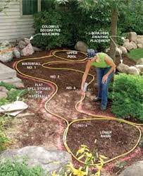 Pour water over the stones occasionally to see how it's flowing. Build A Backyard Waterfall And Stream Waterfalls Backyard Backyard Water Feature Backyard Stream