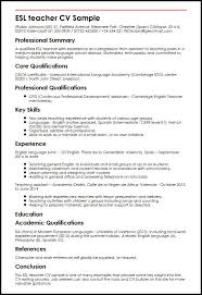Type of resume and sample, cv format for teaching job application. Esl Teacher Cv Example Myperfectcv