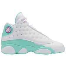 Jordan Retro 13 Girls Grade School Casual Basketball Shoes White Soar Aurora Green In 2020 Jordan Retro 13 White Retro 13 Shoes