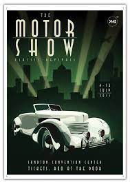 Art Deco Inspired Motor Show Poster Art Deco Or Deco Is An Eclectic Artistic And Design Style That Began In Par Art Deco Posters Art Deco Artwork Art Deco Car