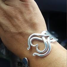 Fork Bracelet Eco Friendly Recycled Silverware Jewelry In Intertwining Hearts Design Number Two Fork Jewelry Fork Bracelet Spoon Jewelry