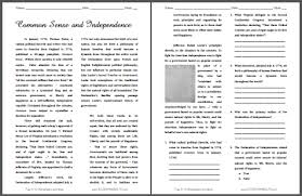 Students answer the following question about the declaration of independence materials and resources needed: Common Sense And Independence Reading With Questions Student Handouts