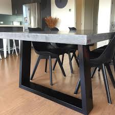 Polished Concrete Dining Table And Bench Seat Patio Alfresco Table With Powder Coated Black Base 2 1m X 1 1m Charcoal Outdoor Table Concrete Dining Table 10 Seater Dining Table Concrete Top Dining Table