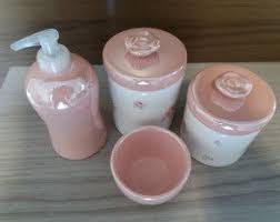 Kit Higiene Bebe Rosa Perolado Porcelana Listrado Kit Higiene Porcelana Bebe Rosa