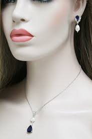 Buy Silver Blue Bridal Earring and Necklace Set , Wedding Jewelry Set,  Vintage Style Pearl Drop Earrings Art Deco Jewelry 1920s Bridal Jewelry  Online in India