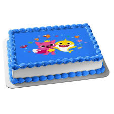 Walmart's cakes are available in multiple sizes: Baby Shark Pinkfong Fish Crab Starfish Ocean Background Edible Cake Topper Image Abpid50906 Walmart Com Walmart Com