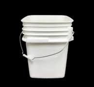 5 Gallon Square Plastic Buckets (White) w/ Wire Bale Handle & Grip | 6 Pack