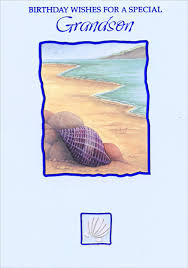 Check spelling or type a new query. Shells And Rocks On Beach With Squiggly Blue Foil Frame Grandson Birthday Card By Designer Greetings