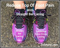 Lace less shoes are good to run in but they take a little while getting used to. Straight Bar Lacing A Simple Lacing Change Can Rid Foot Pain Deb Runs