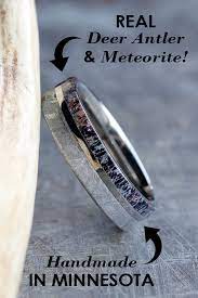 Combine Your Favorite Awesome Materials For Your Wedding Band Like Real Deer Antler And Gen Mens Wedding Bands Wedding Bands For Him Mens Wedding Bands Unique