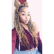 Black And Platinum Blonde Faux Locs Blonde Boho Locs Boho Locs Curly Hair Styles Natural Hair Styles