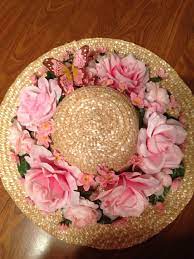 Straw Hat With Pink Flowers Straw Hat Crafts Flower Hats Straw Hat Diy