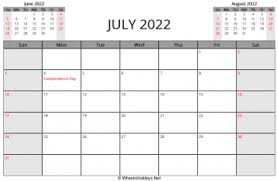 july 2022 printable calendar with us holidays and week start on sunday landscape letter paper size