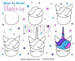 Unicorn kawaii easy cute drawings. How Draw Cute Unicorn Vector Photo Free Trial Bigstock