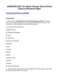 An introduction that presents the writer's thesis, a body section that develops the thesis with supporting jorge decided to begin his research paper by connecting his topic to readers' daily experiences. Ashford Ant 101 Week 3 Rough Draft Of Final Cultural Research Paper