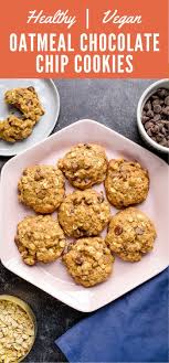 Healthier Oatmeal Cookies Recipe In 2020 Healthy Oatmeal Cookies Vegan Oatmeal Chocolate Chip Cookies Chocolate Chip Oatmeal