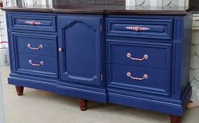 Diy Buffet From A Free Dresser Painted With Flat Pittsburgh Paint Nautica Navy Blue With Rust O Rose Gold Furniture Gold Furniture Diy Painting Furniture Diy