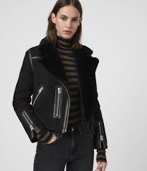 Allsaints Us Womens Willow Shearling Biker Jacket Black Leather Jacket Leather Jackets Women Fur Leather Jacket