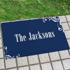 Buy a funny novelty doormat at a great price. Navy Floral Pattern Personalized Name Door Mat