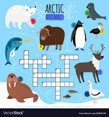 Arctic Crossword Puzzle Kids Words Cross Word Searching Game With Arctic Animals With Polar Bear And Walrus R Arctic Animals Crossword Brain Teasers For Kids