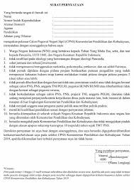 Berikut ini contoh surat pernyataan cpns yang bisa anda jadikan referensi. Format Surat Pernyataan Cpns Kemendigbud Serbabisnis