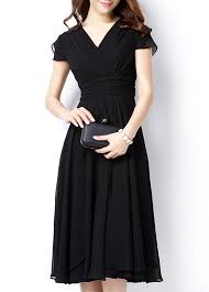 High Waist Cap Sleeve V Neck Black Dress Sponsored Cap Waist High V Neck Black Dress High Waist Dress Dresses