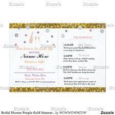 Bridal Shower Purple Gold Itinerary Bachelorette Program Zazzle Com Bridal Shower Bachelorette Party Invitations Wedding Program Design