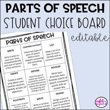 Parts Of Speech Editable Choice Board Parts Of Speech Choice Boards Classroom Rules Poster