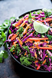 Kale Purple Cabbage Carrot And Red Bell Pepper Are Tossed With A Jalapeno Lime Vinaigrette For A Healthy Mexic Kale Slaw Purple Cabbage Recipes Kale Recipes
