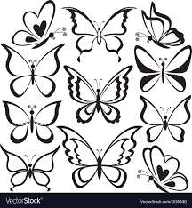 Butterflies Black Contours Royalty Free Vector Image Easy Butterfly Drawing Butterfly Drawing Simple Butterfly