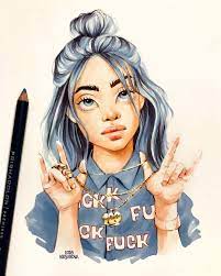 pencil marker portrait of billie eilish wherearetheavocados drawn by lera kiryakova lera kiryakova dibujos de famosos billie eilish dibujos tumbrl