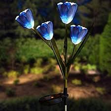 Doingart Outdoor Solar Garden Stake Lights Solar Powered Lights With 4 Tulip Flower Multi Color Changin Solar Powered Lights Solar Garden Stakes Outdoor Solar