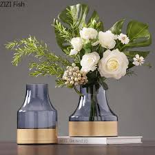 Velg blant mange lignende scener. Modern Blue Gold Bottom Glass Vases Home Room Entrance Hydroponic Floral Decor Romantic Dining Table Flower Vase Home Decoration Vases Aliexpress