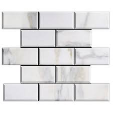 The crisp white tile an elegant choice for backsplash tile, accent walls, or fireplace surrounds. 3 6 Calacatta Gold Italian Marble Subway Tile Wide Beveled Polished Carrara Marble Shop Same Day In Store Pickup