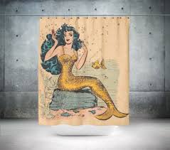 Vintage Mermaid Shower Curtain Nautical Shower Curtains Mermaid Shower Curtain Mermaid Bathroom Decor