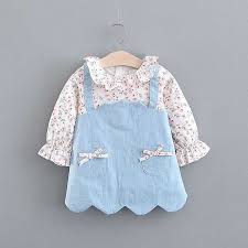 Light Blue Baby Toddler Faux Two Floral Print Ruffles Cute Dress In 2020 Baby Girl Dresses Kids Dress Kids Outfits
