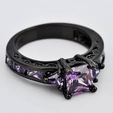 Black And Purple Rings For Couples European Style Amethyst Two Pieces Promise Rings Couples Black Gold Plated C4127akmu8n Jewelry Unique Diamond Engagement Rings Rose Gold Engagement Ring Set Engagement Ring White Gold