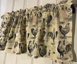 Black And White Rooster French Country Kitchen Curtain Valance Country Kitchen Curtains Shabby Chic Kitchen Curtains French Country Kitchens