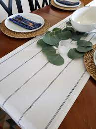 Farmhouse Table Runner White And Navy Striped Runner Ticking Etsy Farmhouse Table Striped Table Runner Farmhouse Table Setting